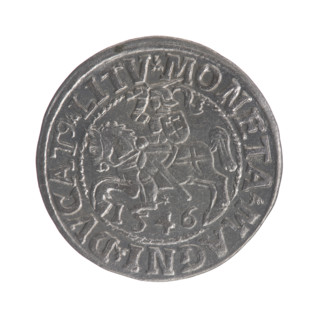 Lithuanian half-grosz, Sigismund II Augustus (King of Poland; 1544–1572). Obverse: Polish Eagle; in
