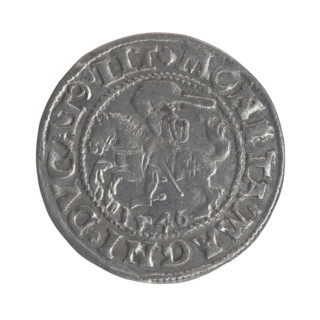 Lithuanian half-grosz, Sigismund II Augustus (King of Poland; 1544–1572). Obverse: Polish Eagle; in