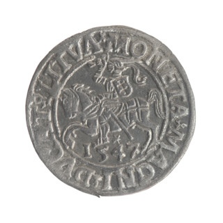 Lithuanian half-grosz, Sigismund II Augustus (King of Poland; 1544–1572); coats of arms of the