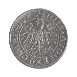 Lithuanian half-grosz, Sigismund II Augustus (King of Poland; 1544–1572). Obverse: Polish Eagle; in