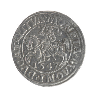 Lithuanian half-grosz, Sigismund II Augustus (King of Poland; 1544–1572). Obverse: Polish Eagle; in