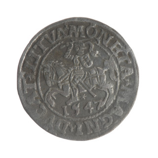 Lithuanian half-grosz, Sigismund II Augustus (King of Poland; 1544–1572). Obverse: Polish Eagle; in