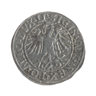 Lithuanian half-grosz, Sigismund II Augustus (King of Poland; 1544–1572). Obverse: Polish Eagle; in