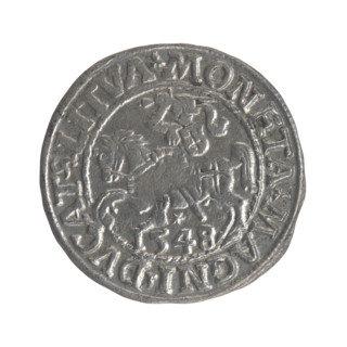 Lithuanian half-grosz, Sigismund II Augustus (King of Poland; 1544–1572). Obverse: Polish Eagle, in