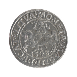Lithuanian half-grosz, Sigismund II Augustus (King of Poland; 1544–1572). Obverse: Polish Eagle; in