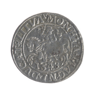 Lithuanian half-grosz, Sigismund II Augustus (King of Poland; 1544–1572). Obverse: Polish eagle