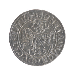 Lithuanian half-grosz, Sigismund II Augustus (King of Poland; 1544–1572). Obverse: Polish Eagle; in