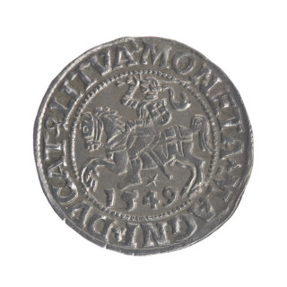 Lithuanian half-grosz, Sigismund II Augustus (King of Poland; 1544–1572). Obv.: Polish Eagle; in