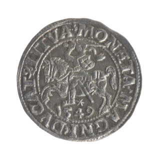Lithuanian half-grosz, Sigismund II Augustus (King of Poland; 1544–1572). Obverse: Polish eagle; in