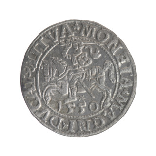 Lithuanian half-grosz, Sigismund II Augustus (King of Poland; 1544–1572). Obv.: Polish Eagle; in