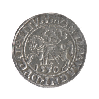 Lithuanian half-grosz, Sigismund II Augustus (King of Poland; 1544–1572). Obverse: Polish eagle; in
