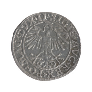 Lithuanian half-grosz, Sigismund II Augustus (King of Poland; 1544–1572). Obverse: Polish eagle; in