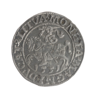 Lithuanian half-grosz, Sigismund II Augustus (King of Poland; 1544–1572); obverse: Polish Eagle
