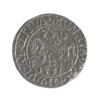 Lithuanian half-grosz, Sigismund II Augustus (King of Poland; 1544–1572). Obverse: Polish Eagle; in
