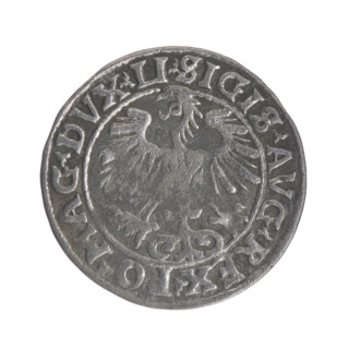 Lithuanian half-grosz, Sigismund II Augustus (King of Poland; 1544–1572). Obverse: Polish eagle; in