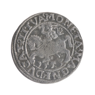 Lithuanian half-grosz, Sigismund II Augustus (King of Poland, 1544–1572). Obverse: Polish Eagle; in