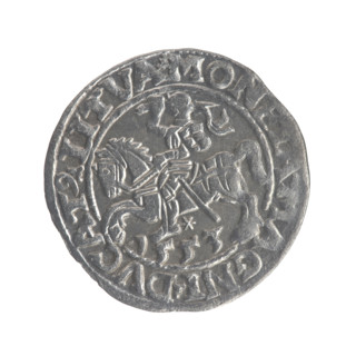 Lithuanian half-grosz, Sigismund II Augustus (King of Poland; 1544–1572). Obverse: Polish eagle; in
