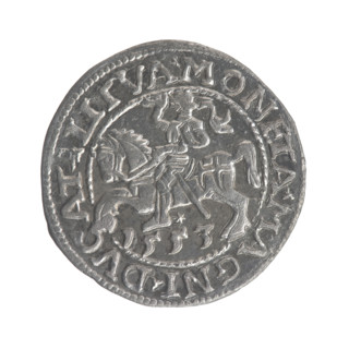 Lithuanian half-grosz, Sigismund II Augustus (King of Poland; 1544–1572). Obverse: Polish Eagle; in