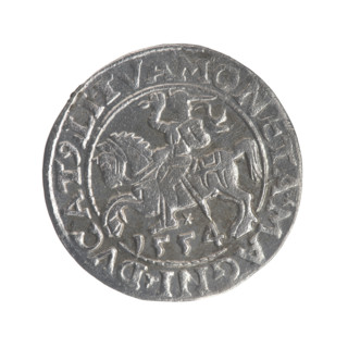Lithuanian half-grosz, Sigismund II Augustus (King of Poland; 1544–1572). Obverse: Polish Eagle; in
