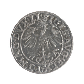Lithuanian half-grosz, Sigismund II Augustus (King of Poland; 1544–1572). Obverse: Polish eagle; in
