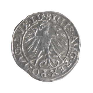Lithuanian half-grosz, Sigismund II Augustus (King of Poland; 1544–1572). Obverse: Polish Eagle; in