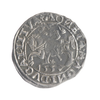 Lithuanian half-grosz, Sigismund II Augustus (King of Poland; 1544–1572). Obverse: Polish Eagle; in