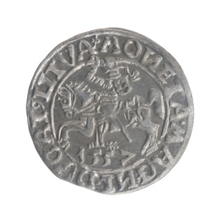 Lithuanian half-grosz, Sigismund II Augustus (King of Poland; 1544–1572). Obverse: Polish eagle; in