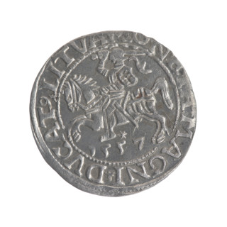 Lithuanian half-grosz, Sigismund II Augustus (King of Poland; 1544–1572). Obverse: Polish Eagle; in