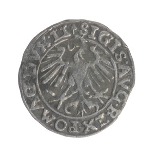 Lithuanian half-grosz, Sigismund II Augustus (King of Poland; 1544–1572). Obverse: Polish Eagle;