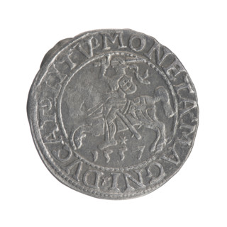 Lithuanian half-grosz, Sigismund II Augustus (King of Poland; 1544–1572). Obverse: Polish Eagle; in
