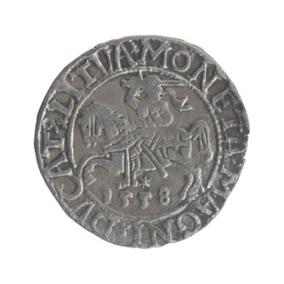 Lithuanian half-grosz, Sigismund II Augustus (King of Poland; 1544–1572). Obverse: Polish eagle; in