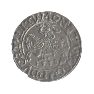 Lithuanian half-grosz, Sigismund II Augustus (King of Poland; 1544–1572). Obverse: Polish Eagle; in
