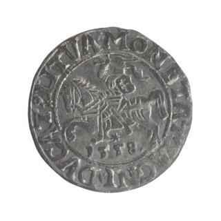 Lithuanian half-grosz, Sigismund II Augustus (King of Poland; 1544–1572). Obverse: Polish eagle