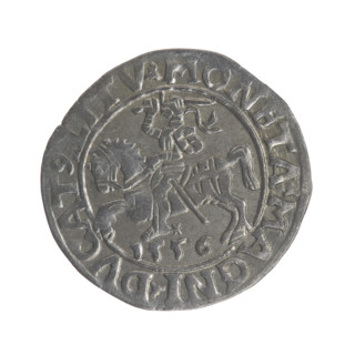 Lithuanian half-grosz, Sigismund II Augustus (King of Poland; 1544–1572). Obverse: Polish Eagle; in