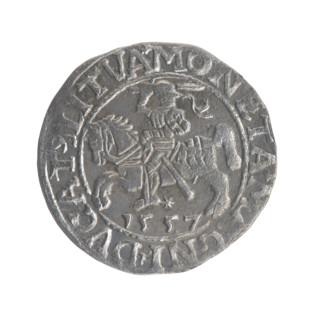 Lithuanian half-grosz, Sigismund II Augustus (King of Poland; 1544–1572). Obverse: Polish eagle; in