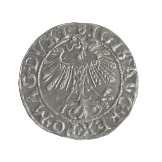 Lithuanian half-grosz, Sigismund II Augustus (King of Poland; 1544–1572). Obverse: Polish Eagle; in