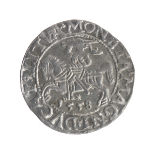 Lithuanian half-grosz, Sigismund II Augustus (King of Poland; 1544–1572). Obverse: Polish Eagle; in