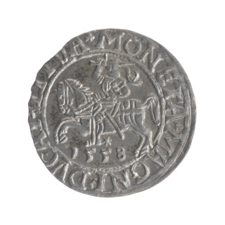Lithuanian half-grosz, Sigismund II Augustus (King of Poland; 1544–1572). Obverse: Polish Eagle; in