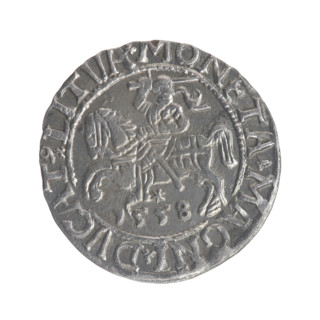 Lithuanian half-grosz, Sigismund II Augustus (King of Poland; 1544–1572). Obverse: Polish Eagle; in