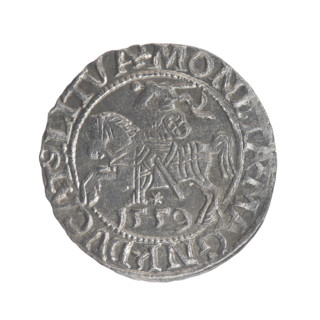 Lithuanian half-grosz, Sigismund II Augustus (King of Poland; 1544–1572). Obverse: Polish Eagle; in