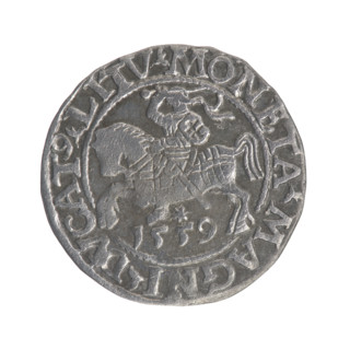 Lithuanian half-grosz, Sigismund II Augustus (King of Poland; 1544–1572). Obverse: Polish Eagle; in