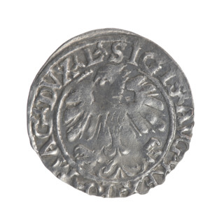 Lithuanian half-grosz, Sigismund II Augustus (King of Poland; 1544–1572). Obverse: Polish Eagle; in