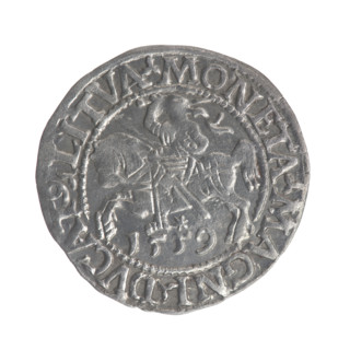 Lithuanian half-grosz, Sigismund II Augustus (King of Poland; 1544–1572). Obverse: Polish Eagle; in