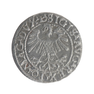 Lithuanian half-grosz, Sigismund II Augustus (King of Poland; 1544–1572). Obverse: Polish eagle; in