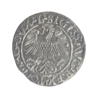 Lithuanian half-grosz, Sigismund II Augustus (King of Poland; 1544–1572); coats of arms; Jagiellons