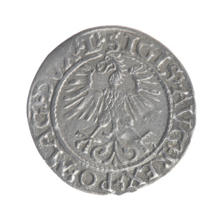 Lithuanian half-grosz, Sigismund II Augustus (King of Poland; 1544–1572). Obverse: Polish Eagle; in