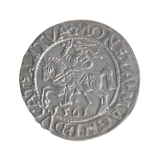 Lithuanian half-grosz, Sigismund II Augustus (King of Poland; 1544–1572). Obverse: Polish eagle; in