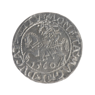 Lithuanian half-grosz, Sigismund II Augustus (King of Poland; 1544–1572). Obverse: Polish Eagle; in
