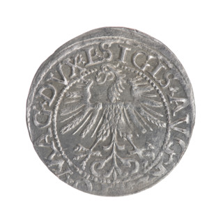 Lithuanian half-grosz, Sigismund II Augustus (King of Poland; 1544–1572). Obverse: Polish Eagle; in