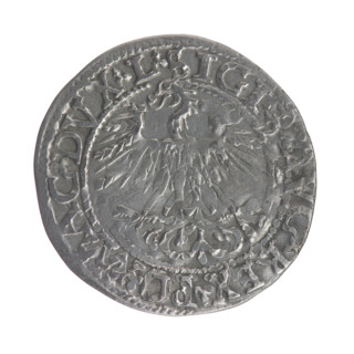 Lithuanian half-grosz, Sigismund II Augustus (King of Poland, 1544–1572); obverse: Polish Eagle